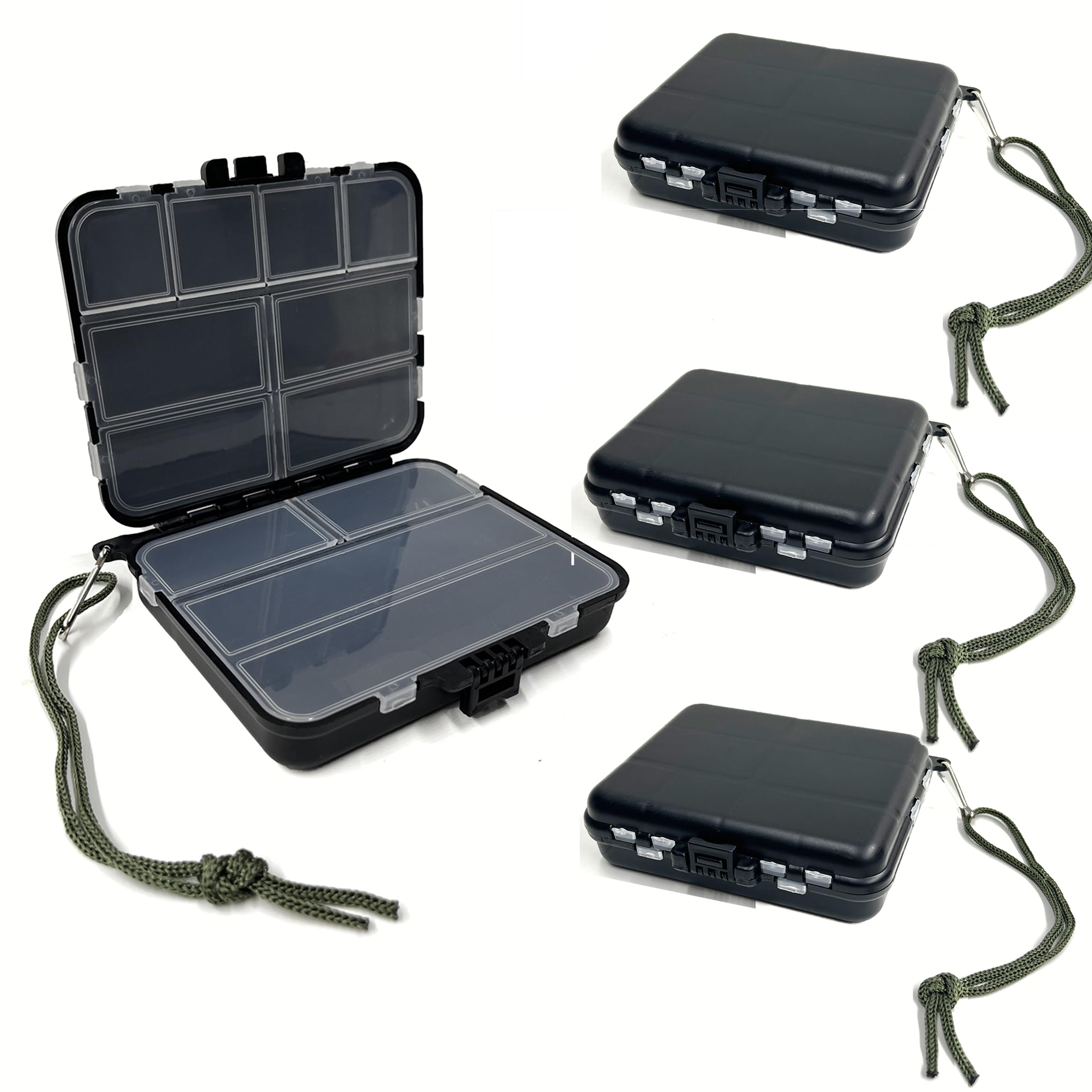 Caliee 4-Piece Small Tackle Box Organizer Set - Portable Multi-Compartment Plastic Fishing Box for Lures, Hooks & Baits - Perfect for Freshwater, Saltwater & Kayak Fishing