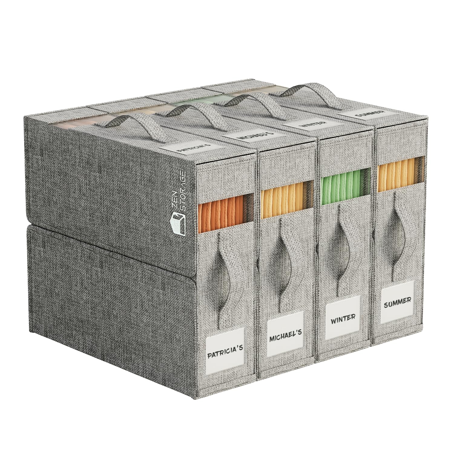 4 Pack Foldable Sheet Storage Box with Handle - King & Queen Size Closet Organizer for Bed Sheets, Blankets, Coverlets & Towels (Beige) | Space-Saving Solution for Bedroom, Linen Closet & RV Storage