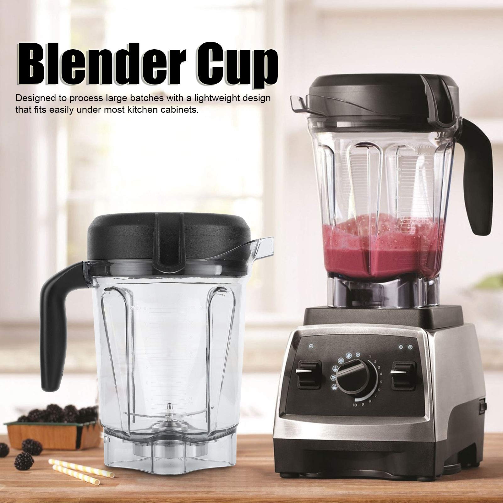 Replacement Transparent Blender Container with Blade Lid - 64oz BPA-Free Pitcher with Ounce & Cup Measurements - Perfect for Smoothies, Juices & Food Prep