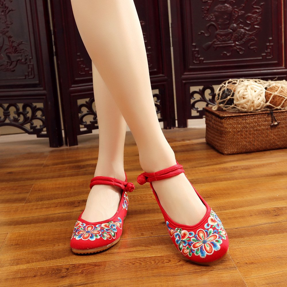 Qhome Women's Chinese Embroidery Mary Jane Flats - Comfortable Casual Walking Shoes for Travel, Work & Daily Wear | Traditional Handmade Design for Spring Summer Outfits