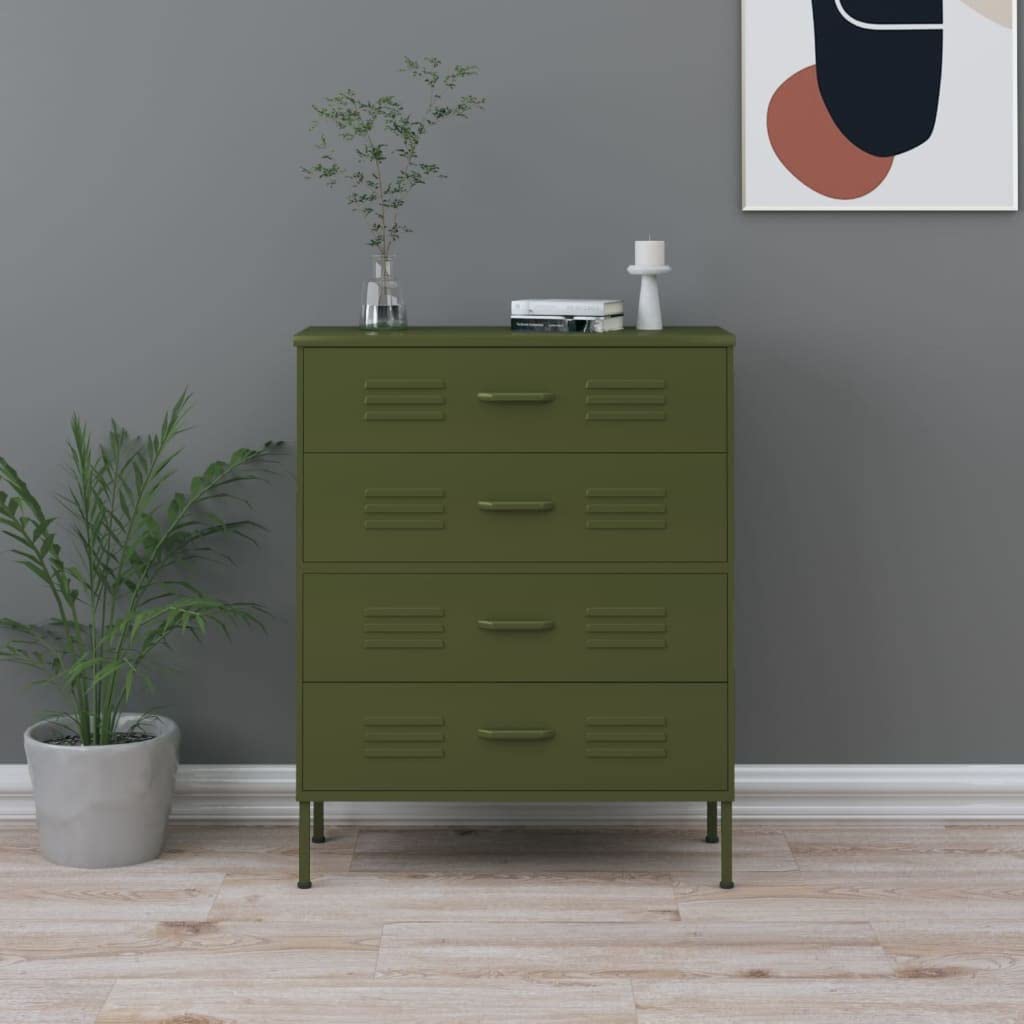 Modern 4-Drawer Steel Locker & Closet Organizer - Olive Green (31.5