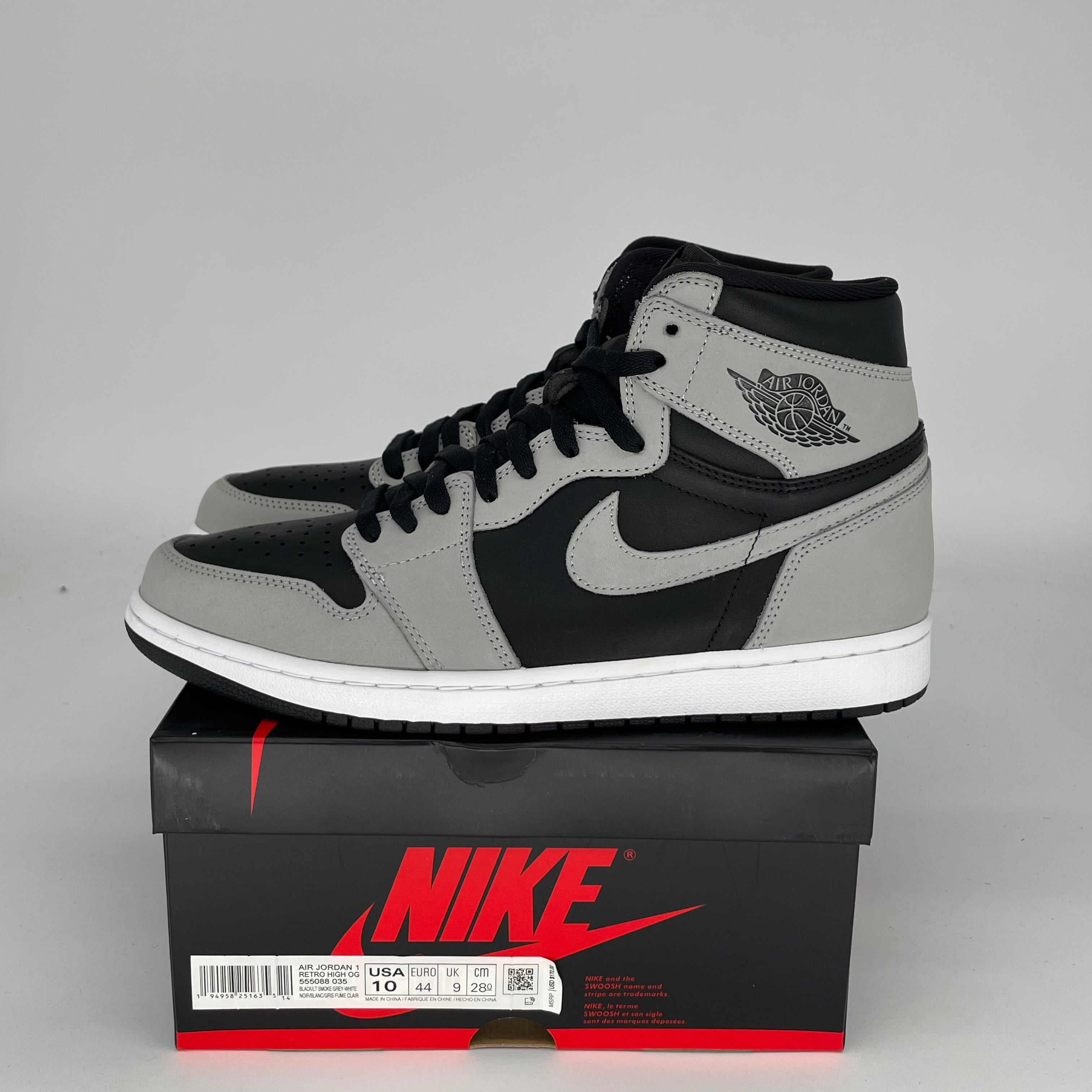 AIR JORDAN 1 SHADOW 2.0 Retro Sneakers - Men's Size 10 (555088-035) - Black & Gray Basketball Shoes for Casual Wear & Street Style