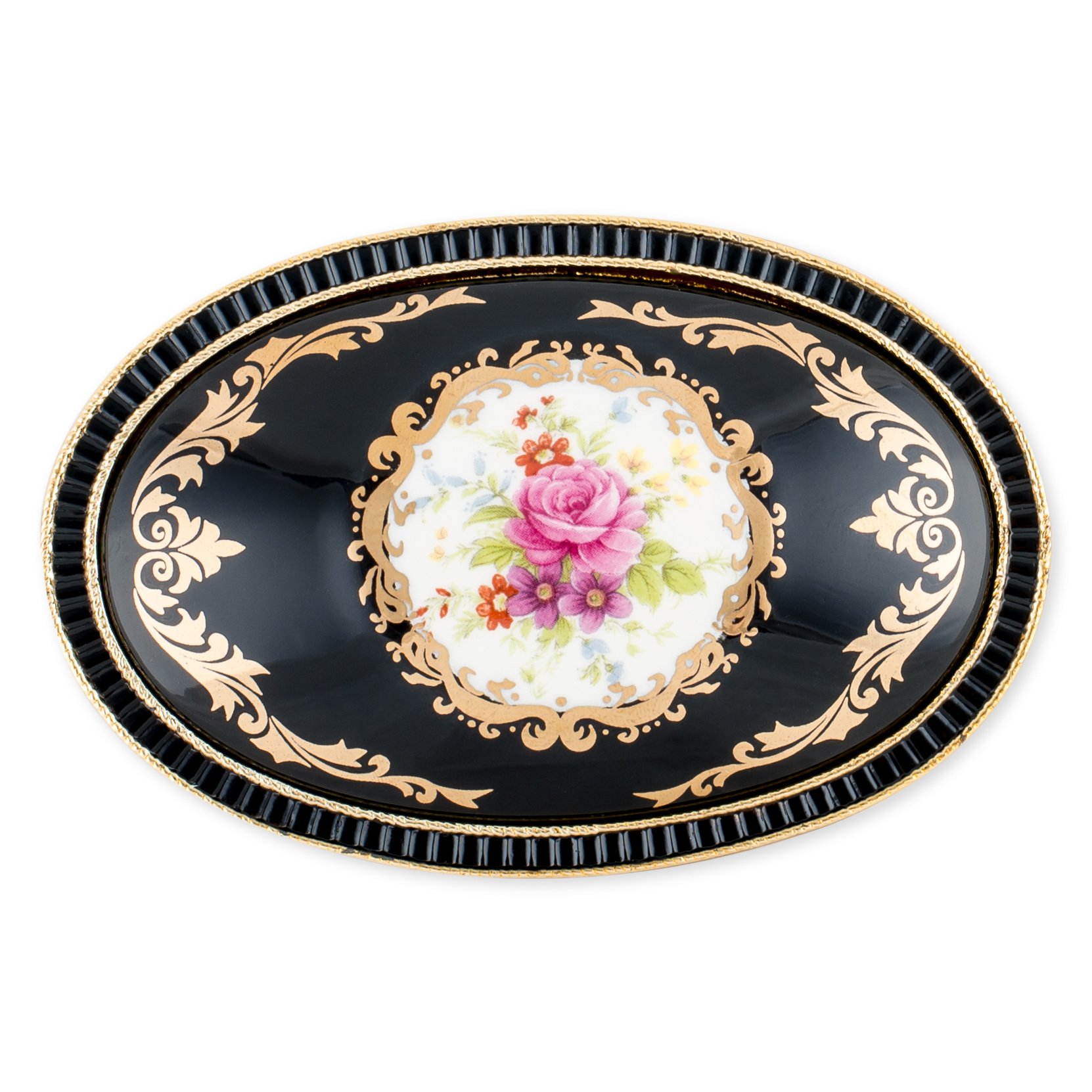 Elegant Black Floral Music Jewelry Box - Oval Shape with 'Candle in the Wind' Melody | Perfect for Gift Giving, Home Decor & Jewelry Storage