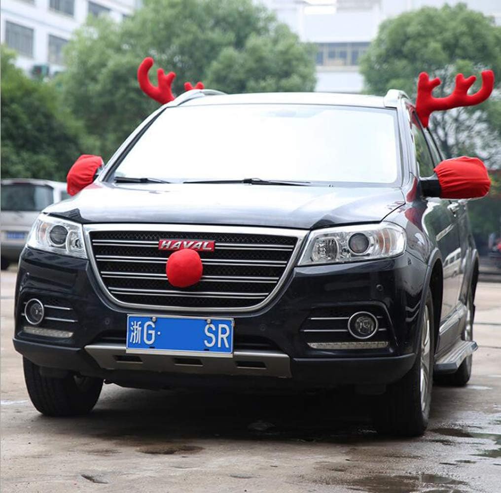 Christmas Car Antler Decorations - Red Reindeer Antlers for Car Roof - Perfect for Holiday Parties, Parades & Festive Car Decor