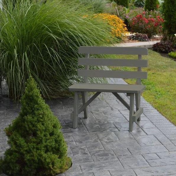 A&L Furniture Yellow Pine Traditional Backed Bench - Rustic Wooden Entryway Seating for Home, Garden, and Outdoor Decor