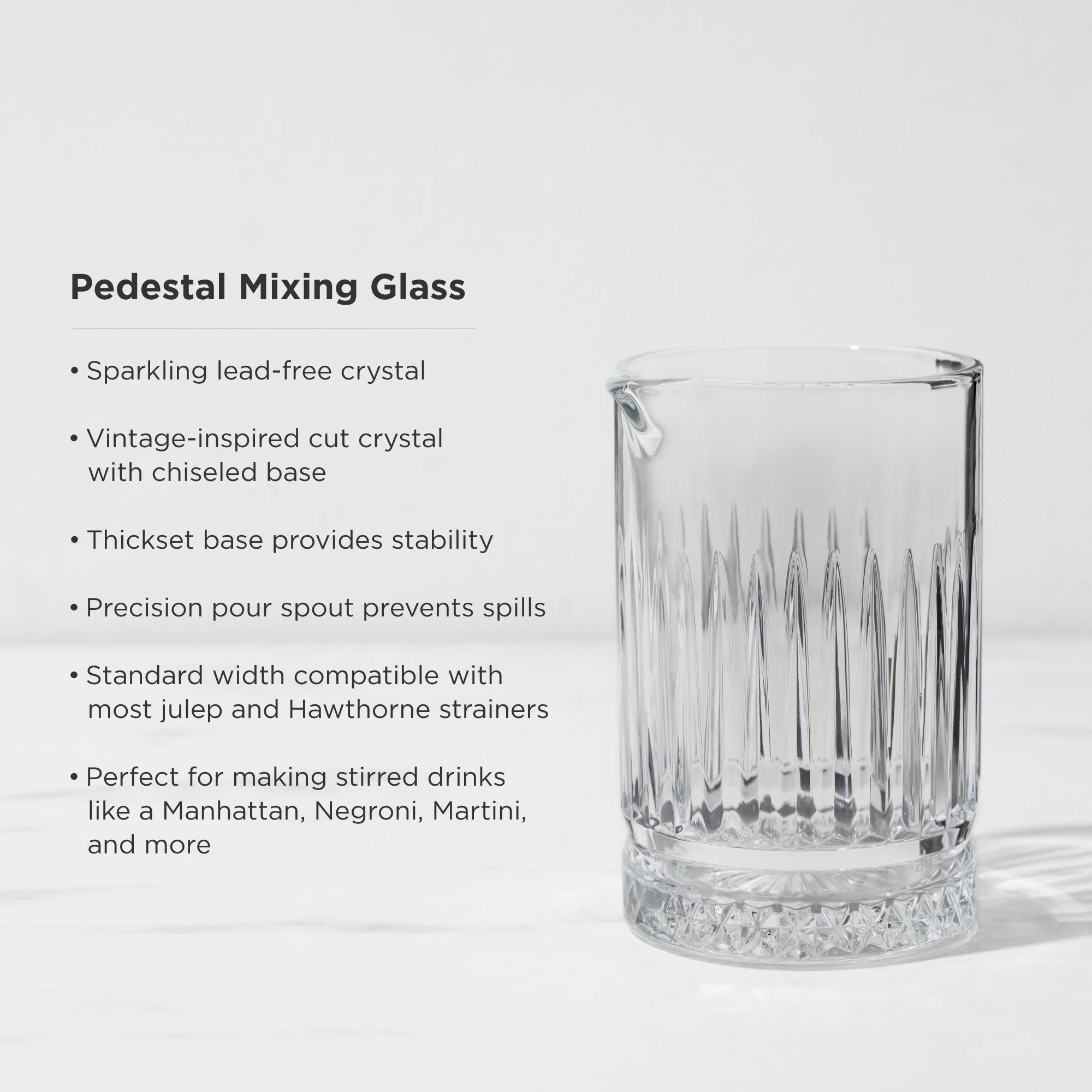 Premium Crystal Mixing Glass for Cocktails & Bar - Elegant Pedestal Design for Home & Professional Bartending | Perfect for Mojitos, Old Fashioned & Mixology