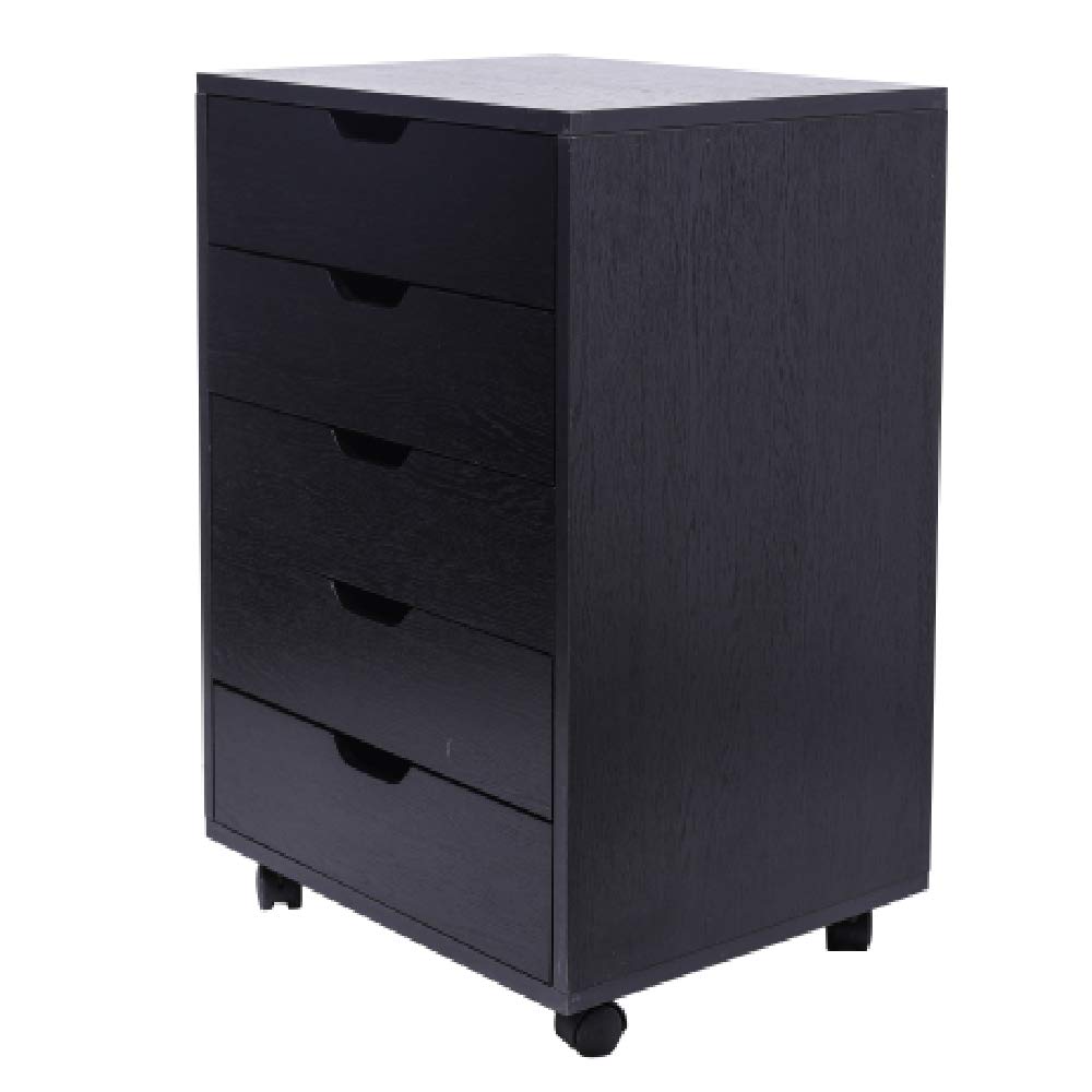 5-Drawer Mobile Wooden Filing Cabinet with Wheels - Vertical Storage Organizer for Home & Office - Black - Perfect for Documents, Files, and Office Supplies Storage