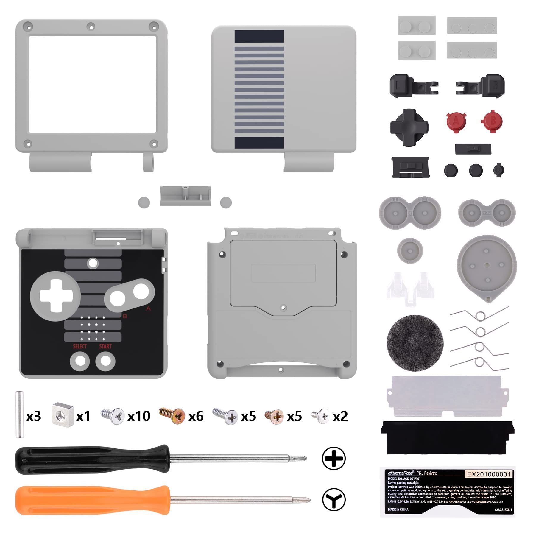 eXtremeRate Replacement Shell & Button Cover Kit for Gameboy Advance SP GBA SP Console - Compatible with IPS & Standard LCD Screens (Console & IPS Screen Not Included) - NES Style - Perfect for Gaming Enthusiasts & Retro Console Modding