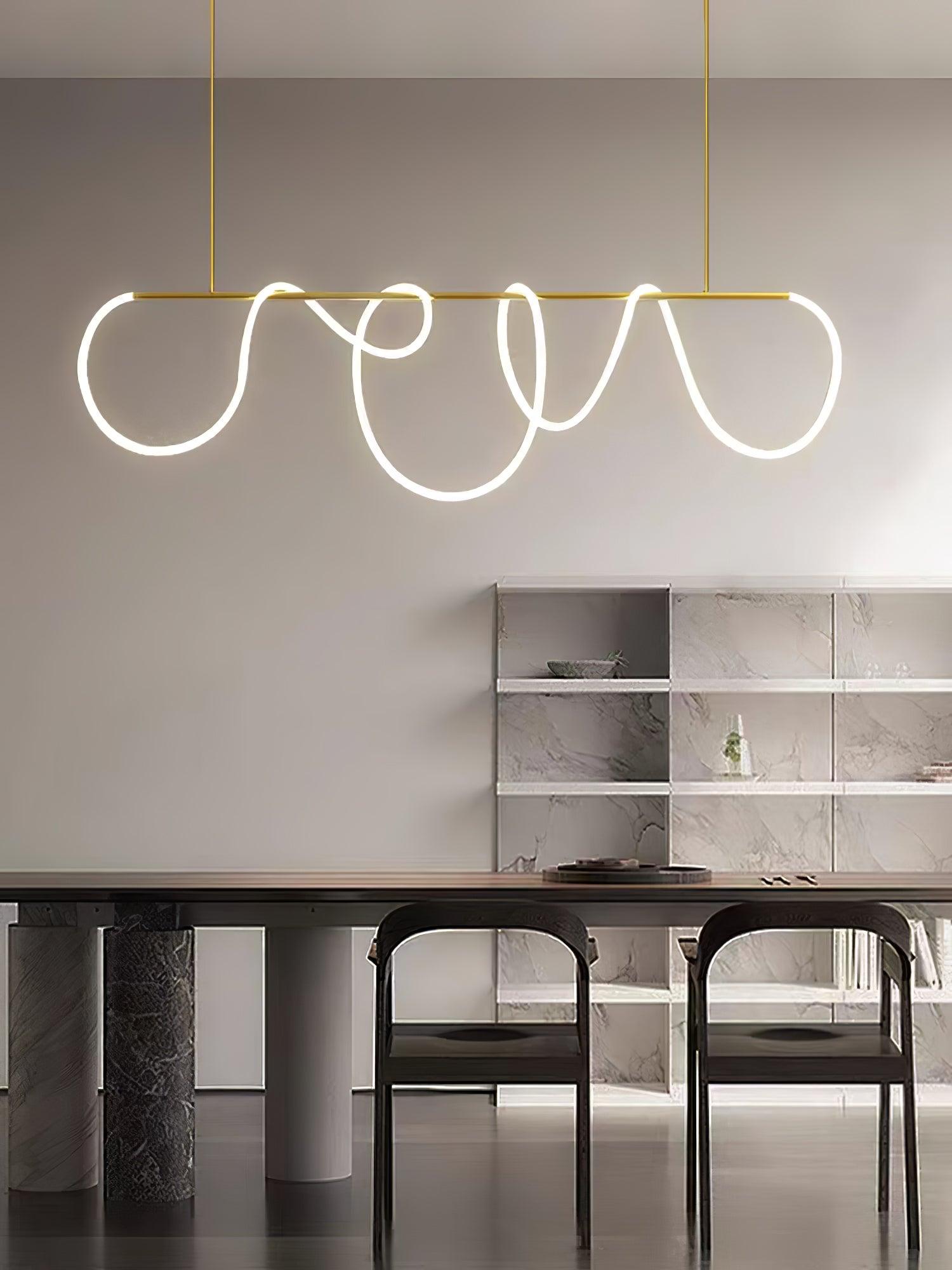 Modern Flexible Linear Curve Chandelier - Adjustable LED Pendant Light for Dining Room, Kitchen Island, or Living Room Decor
