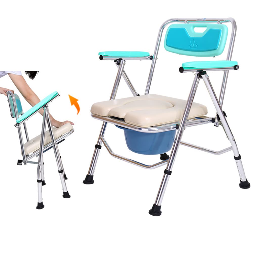 Foldable Bedside Commode Toilet Chair with Removable Bucket - Portable Shower Chair for Elderly & Disabled Patients - Ideal for Home Care, Post-Surgery Recovery & Bathroom Safety Use