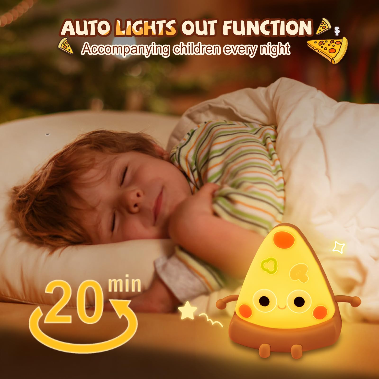 Rechargeable Silicone Pizza Night Light for Kids - Dimmable LED Nursery Nightlight, Kawaii Squishy Lamp for Boys & Girls, Perfect Bedside Gift for Toddlers & Babies | Ideal for Bedrooms, Nurseries, and Sleep Comfort