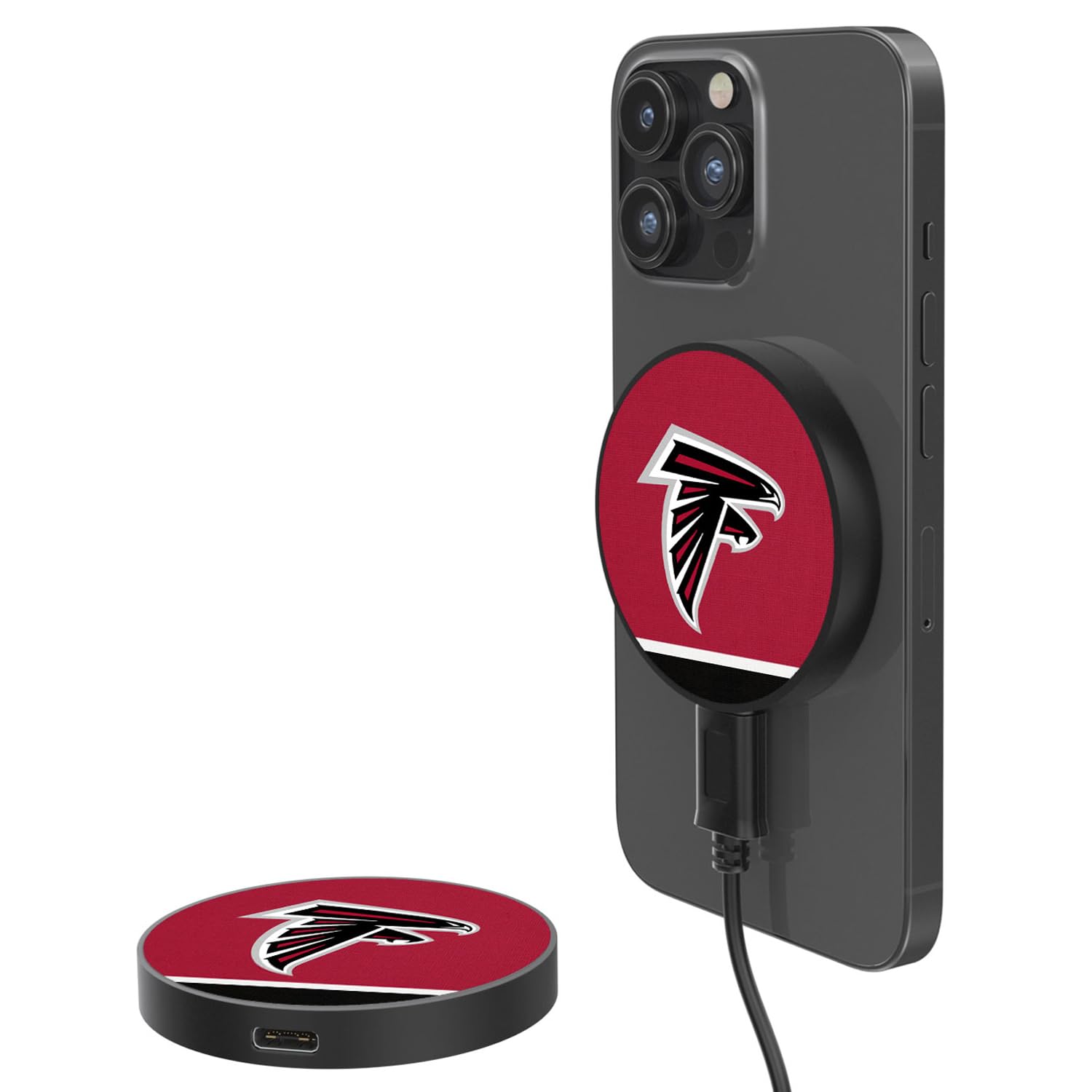 Atlanta Falcons 10W Fast Wireless Magnetic Charger with Stripe Design - Perfect for iPhone, Car & Office Charging