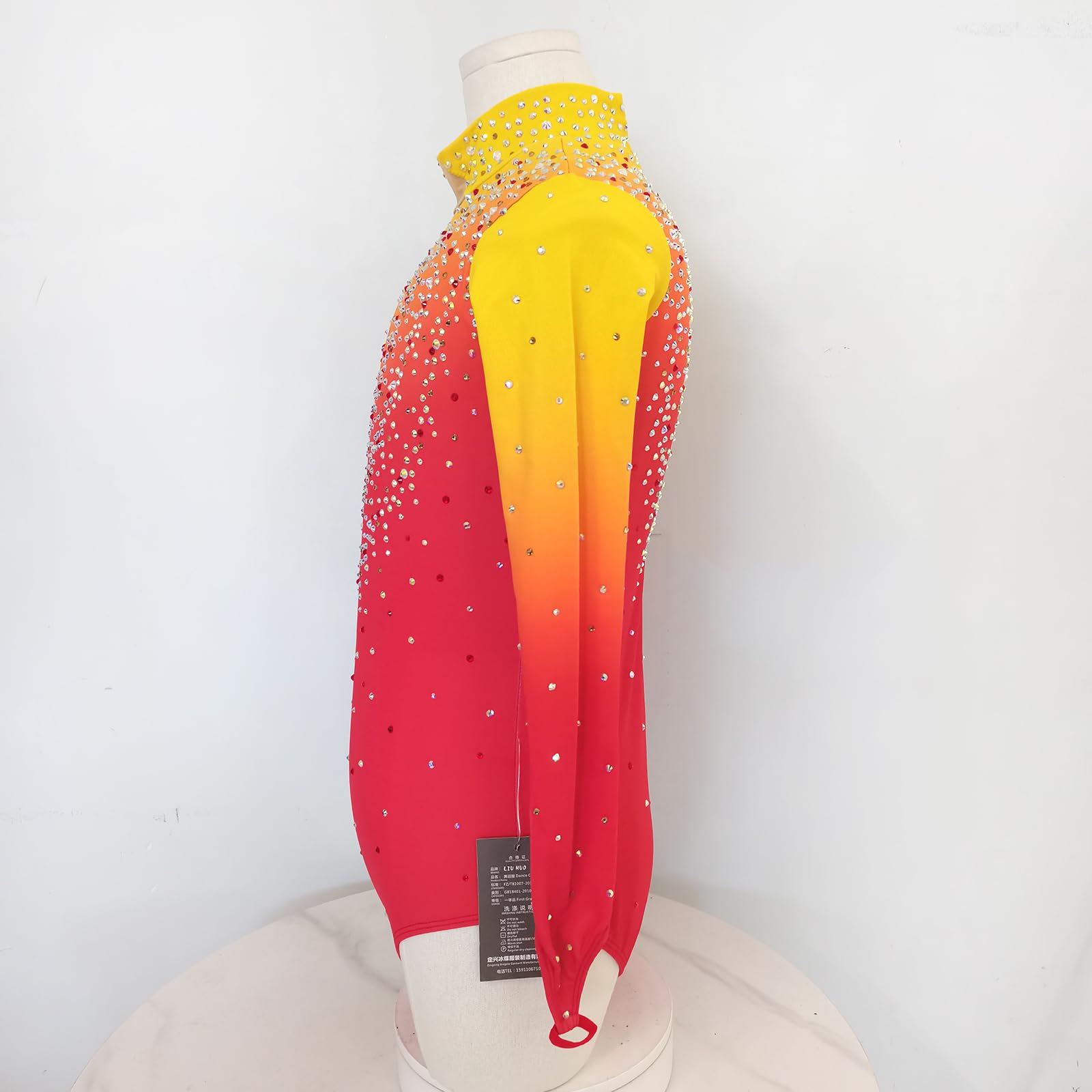 Custom Boys' Red Orange Gradient Figure Skating Dress - Competition & Performance Gymnastics Costume for Kids & Adults - Perfect for Ice Shows, Dance Recitals, and Gymnastics Competitions