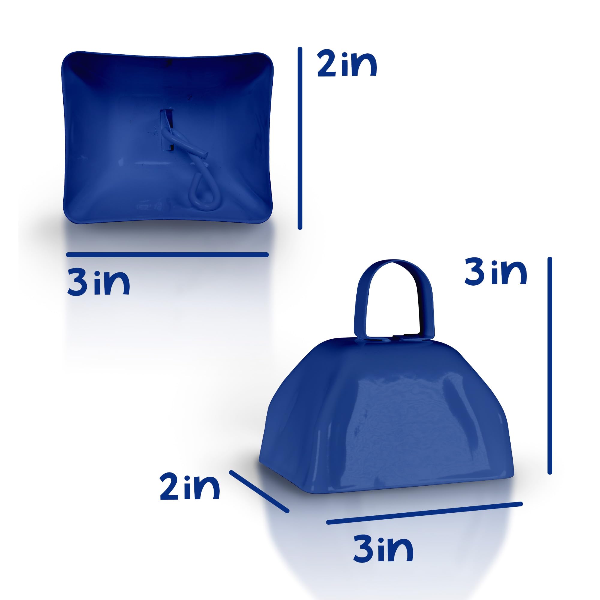 3 Inch Metal Cowbells with Handles - 12 Pack Navy Blue Noise Makers for Sports Events, Cheering & Farm Use - Loud Windy City Novelties Cow Bells