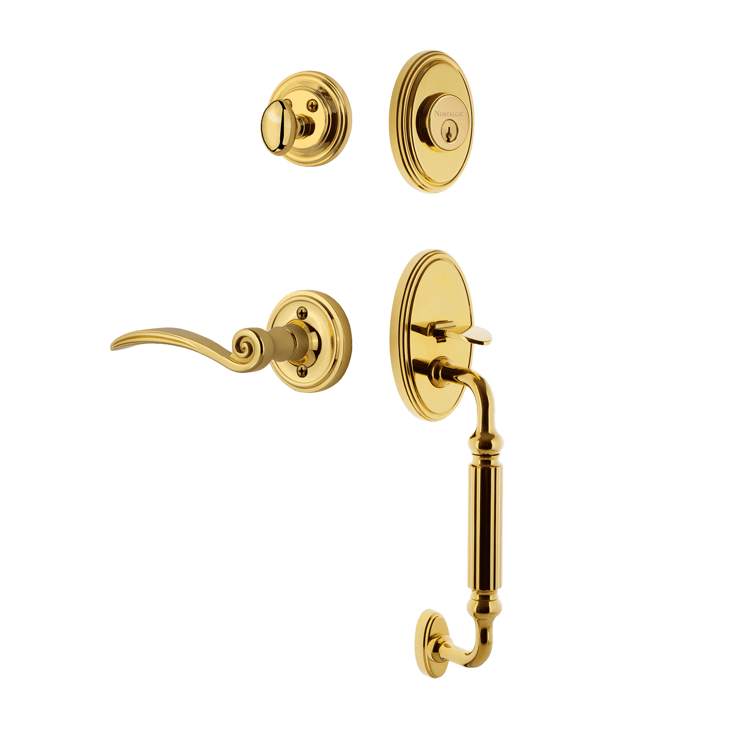 Vintage Brass Door Handleset with F-Grip & Swan Lever - Classic Rosette Design for Elegant Home & Office Entry Doors | Perfect for Traditional & Victorian Style Interiors