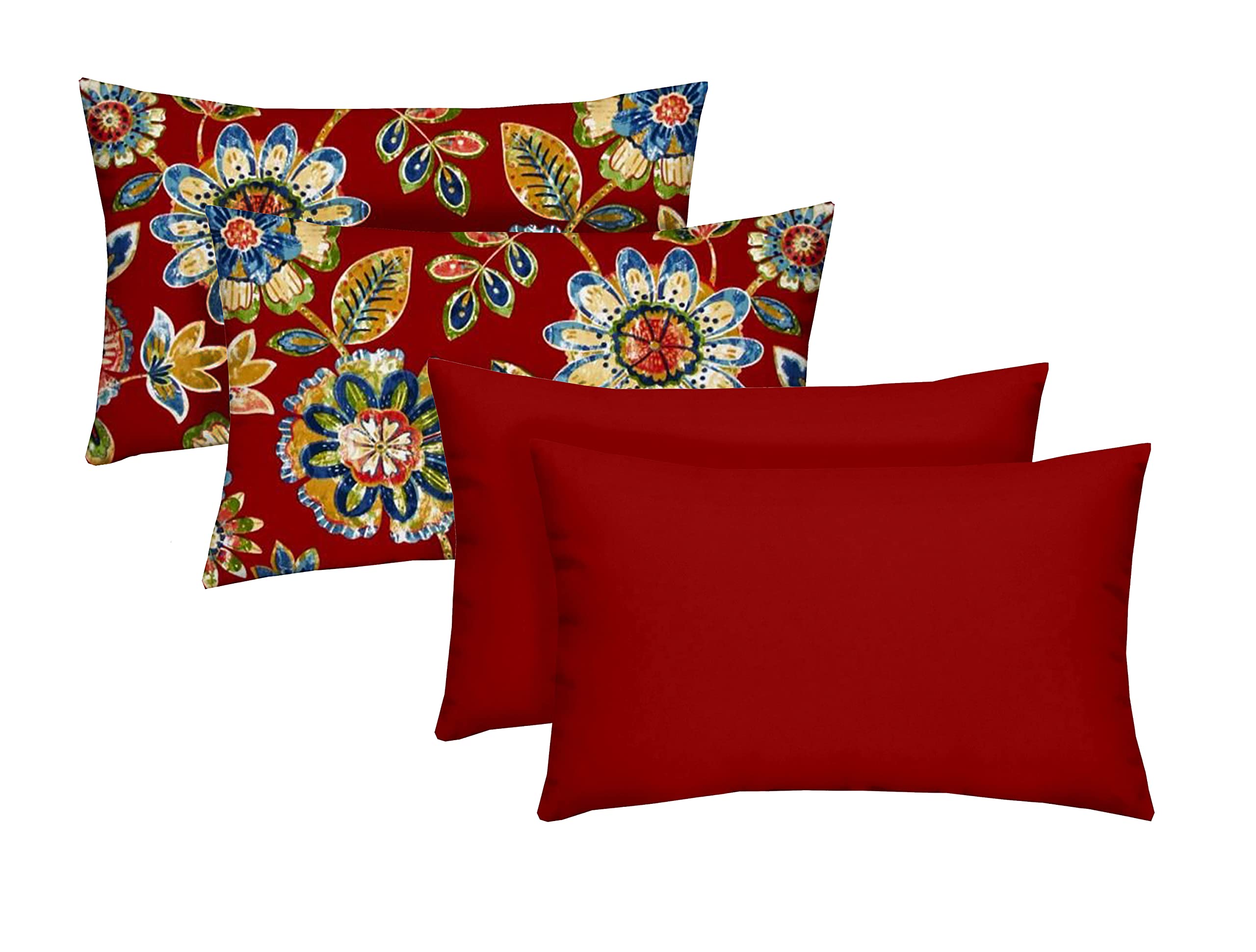 RSH DECOR Indoor Outdoor Square Pillows Set of 4 - 20x12 Inches, Daelyn Cherry Red Decorative Throw Pillows for Patio, Sofa, Bed & Porch