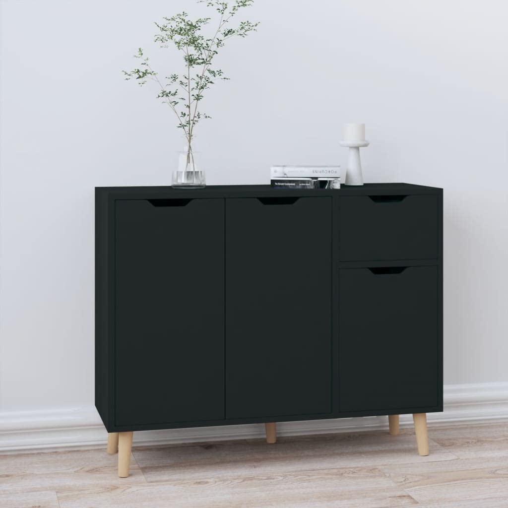 Modern Wooden Sideboard Cabinet with 1 Drawer & 3 Doors - Sturdy Console Table for Living Room, Entryway & Dining Room - Black Accent Furniture (39.4