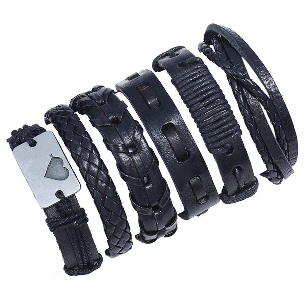 UTHTY Adjustable Handmade Woven Punk Vintage Cowskin Leather Bracelet Set - 6pcs Bangle Wristbands for Women & Men | Durable Fashion Accessory for Daily Wear, Gifts, and Boho Style Outfits