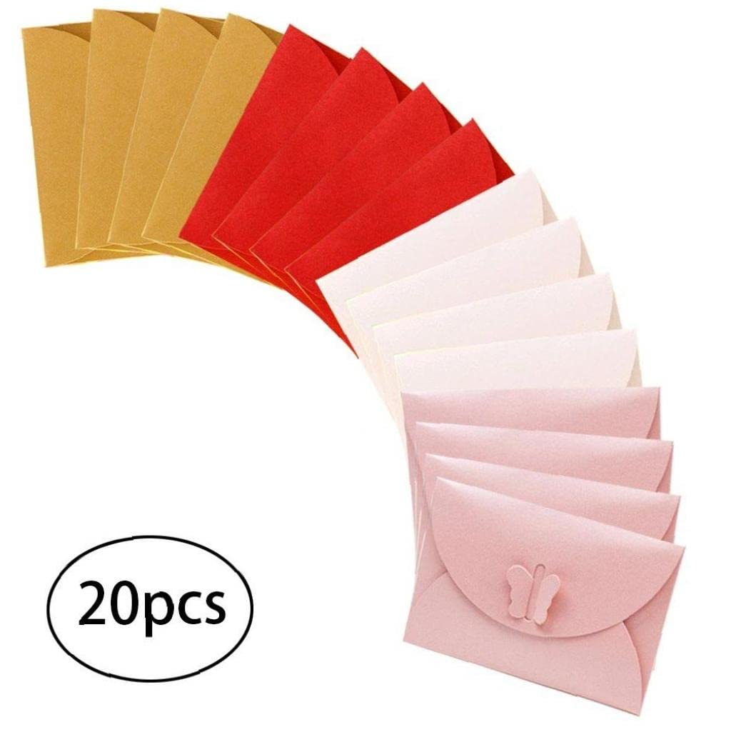 Mini Gift Card Envelopes 20pcs - Kraft Paper with Heart Clasp for Notes & Cards - 3.94x2.76inch - Perfect for Weddings & DIY Gifts