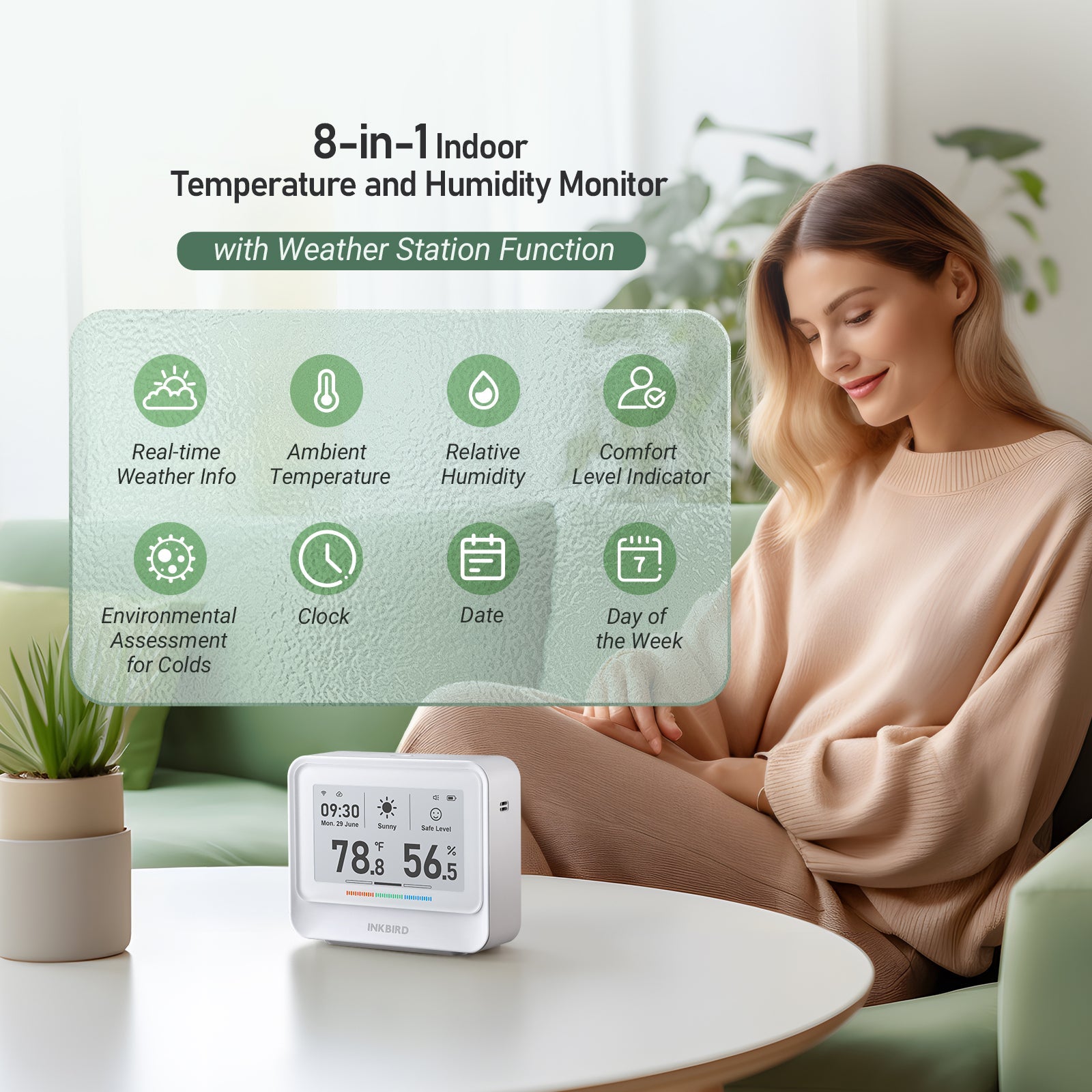 WiFi Hygrometer Thermometer IBS TH5 - Smart Wireless Temperature Humidity Monitor for Home, Greenhouse, Nursery | Real-Time Remote Tracking via App