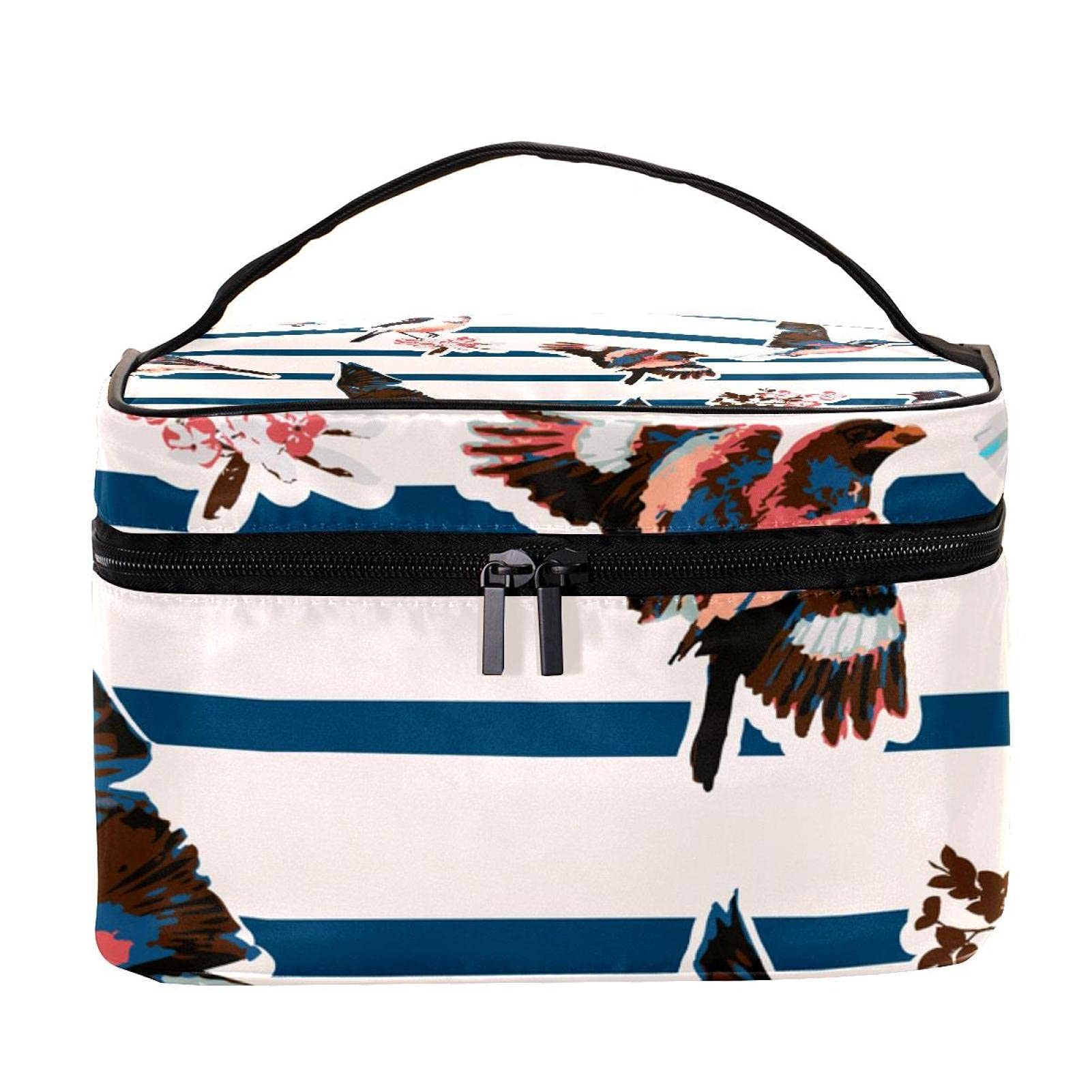 Stylish Floral Stripe Travel Makeup Bag - Large Cosmetic Organizer with Zipper for Women & Girls | Perfect for Vacation, Gym & Daily Essentials Storage