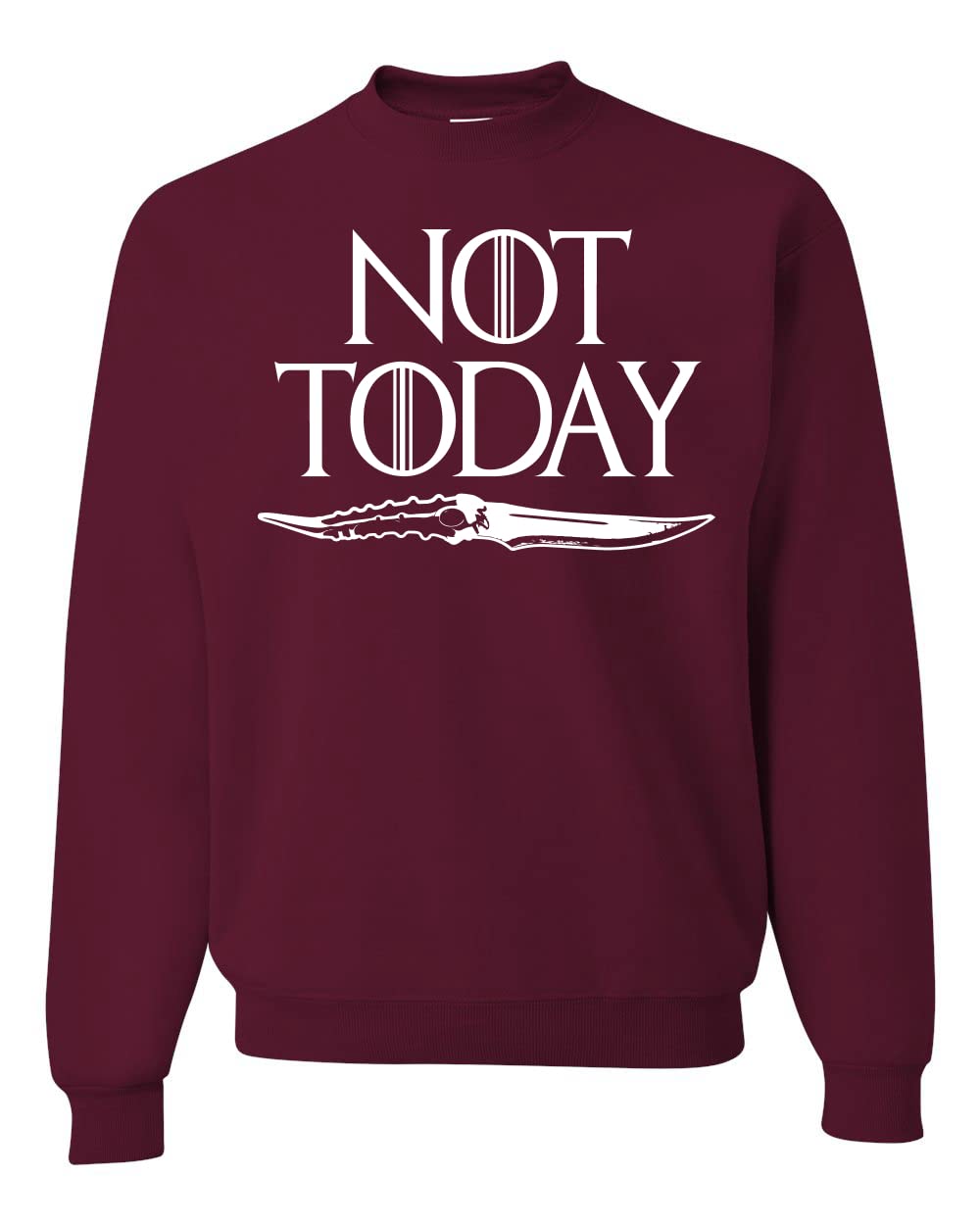 Wild Bobby Not Today Arya Dagger Game of Thrones Stark Fan Graphic Sweatshirt - Unisex Crewneck Pop Culture Tee for Cosplay, GOT Parties & TV Show Enthusiasts