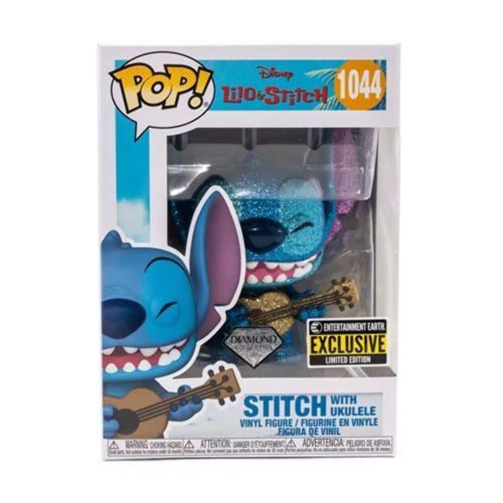 Funko POP! Stitch with Ukulele Diamond Glitter Vinyl Figure - Entertainment Earth Exclusive, Blue, 3.75 Inches - Perfect for Disney Collectors, Anime Fans & Home Decor