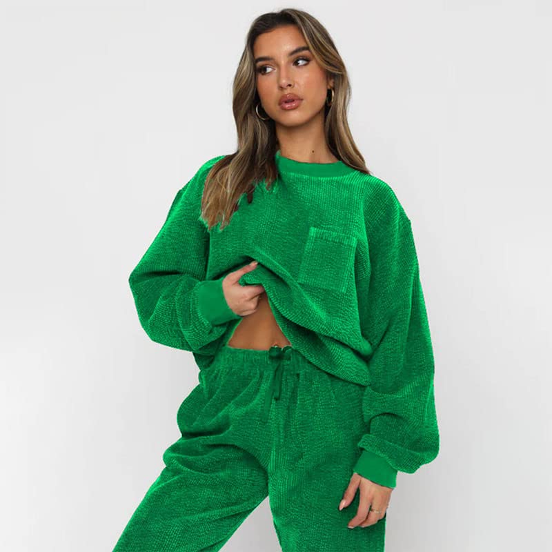 JASTIE Women's 2 Piece Corduroy Lounge Set - Soft Tracksuit with Pockets, Jogger Pants & Comfortable Sweatsuit for Home, Travel & Casual Outfits