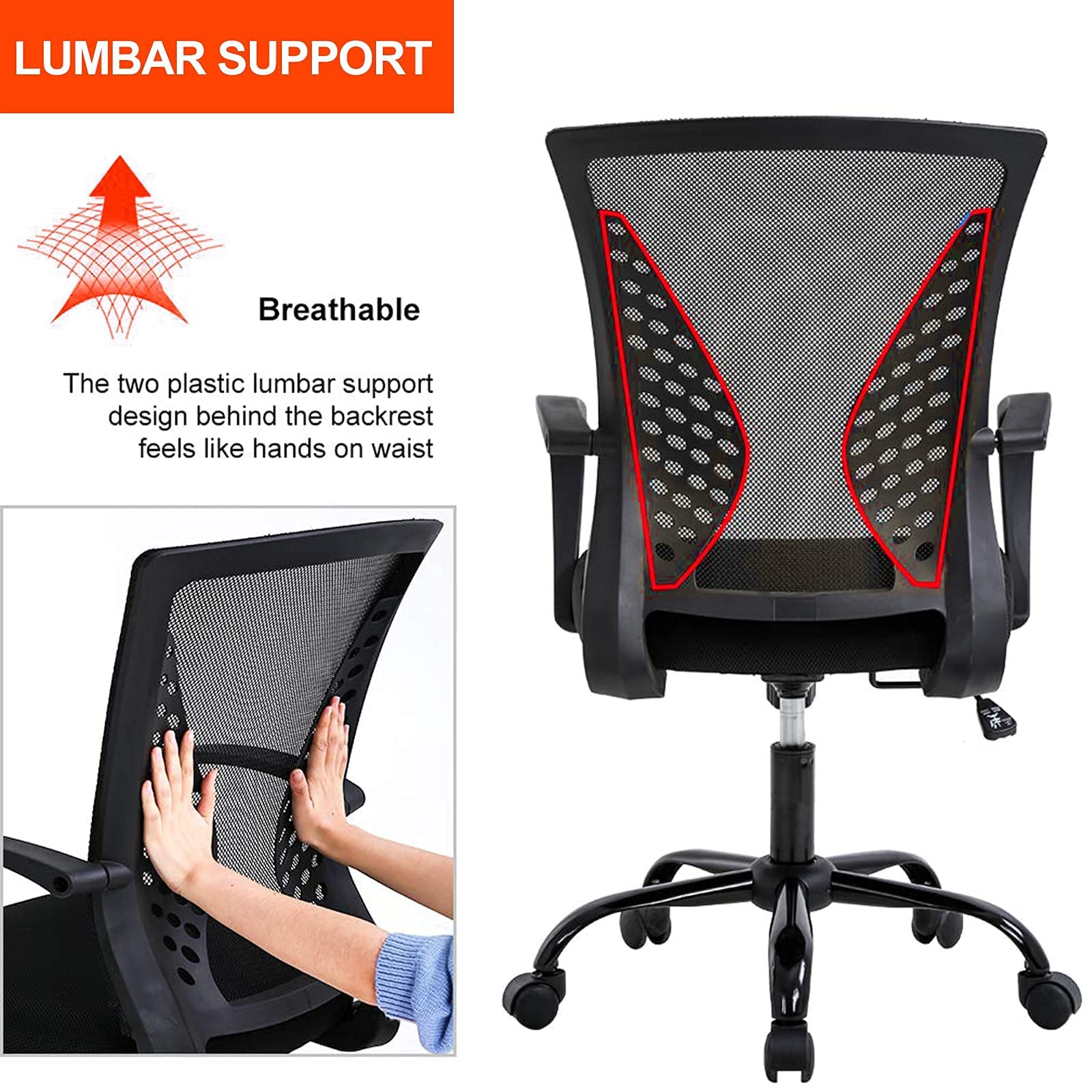 Ergonomic Mesh Office Chair with Lumbar Support - Adjustable Computer Desk Chair for Home, Conference & Meeting Rooms (Black) | Perfect for Long Work Hours, Gaming & Remote Work Setup