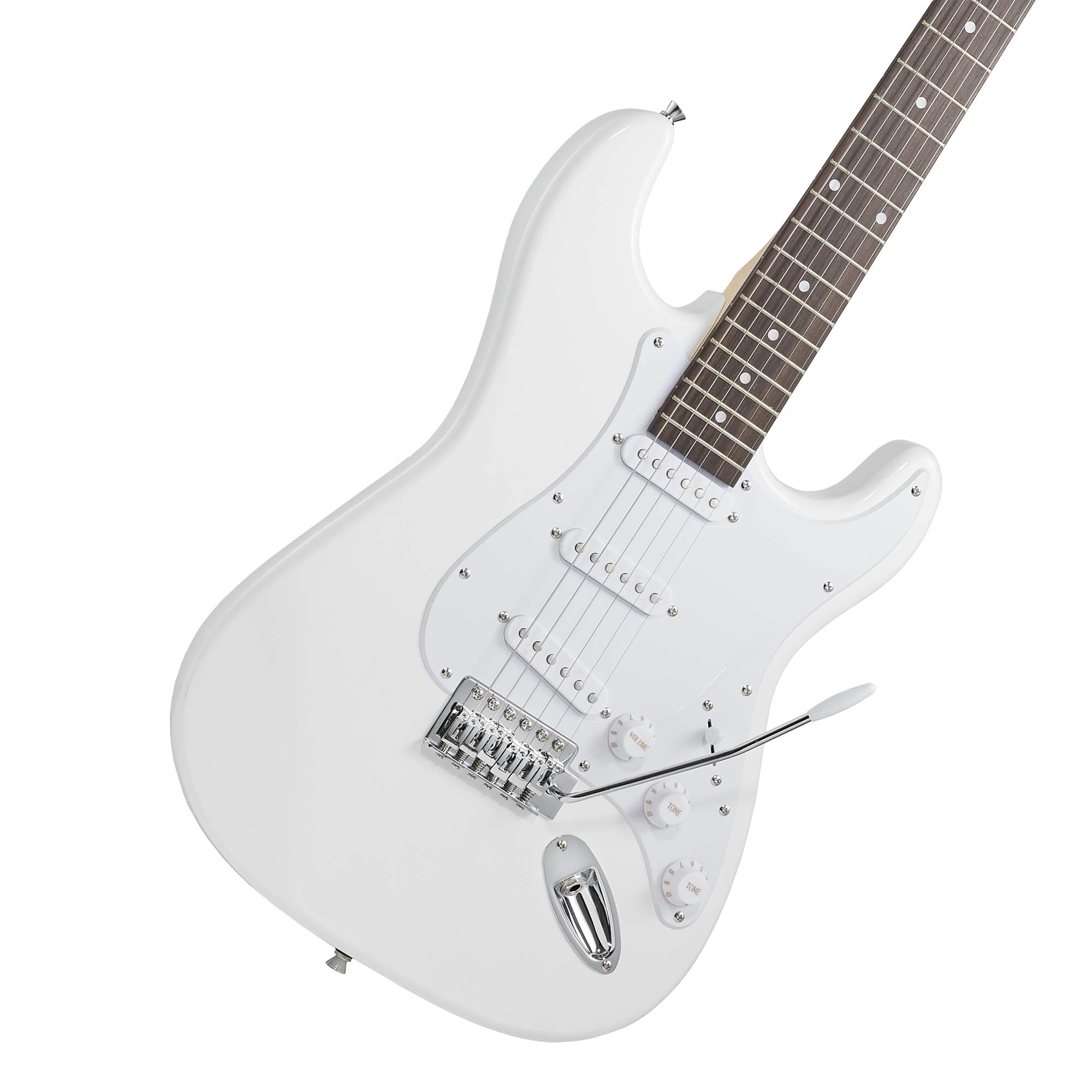 Ashthorpe 39-Inch Full Size Electric Guitar Kit - White Finish with Padded Gig Bag, Tremolo Bar, Strap, Strings, Cable, Cleaning Cloth & Picks - Perfect for Beginners, Practice & Live Performances