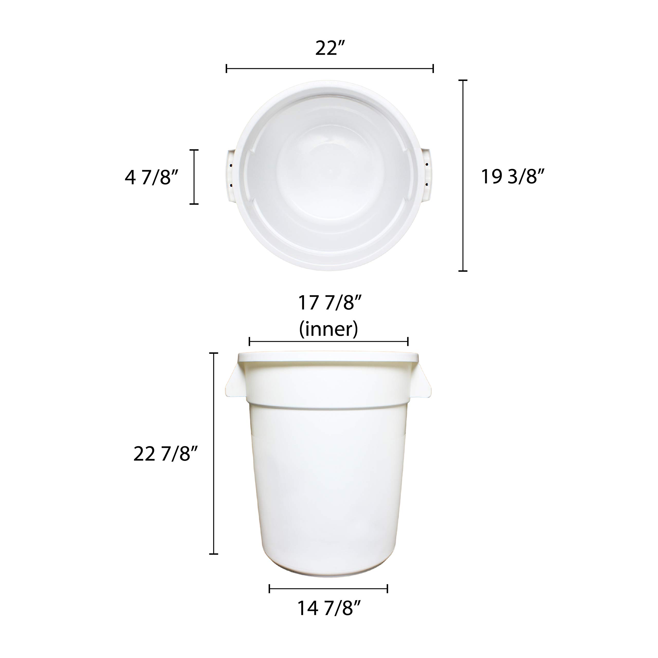 20 Gallon White Plastic Trash Can by Thunder Group - Durable Waste Bin for Kitchen, Office, or Outdoor Use