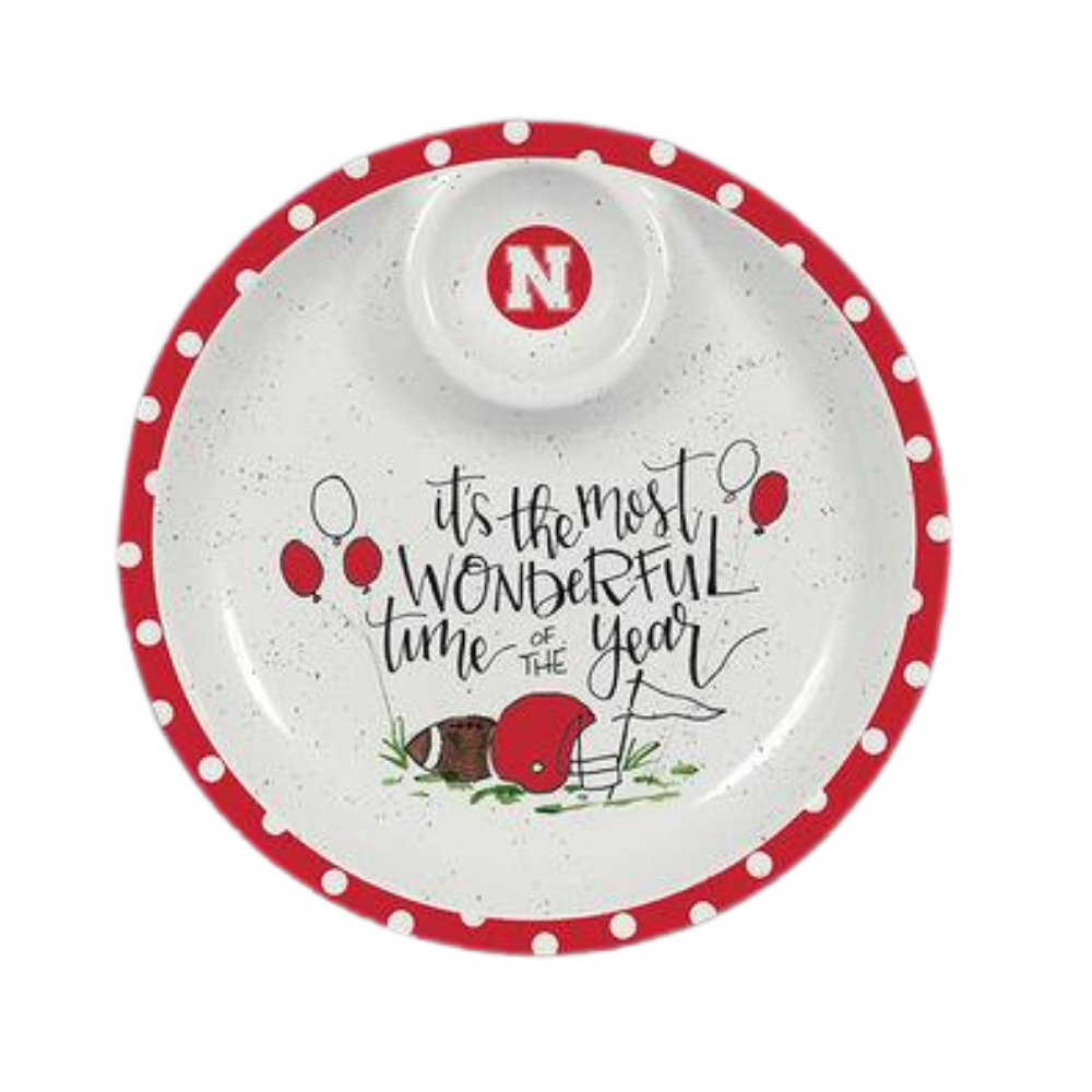 Nebraska Huskers Melamine Chip and Dip Tray Set - 12 Inch Football Snack Serving Platter for Game Day, Tailgating, and Party Entertaining