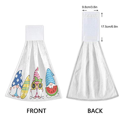Summer Beach Gnomes Kitchen Towels Set of 2 - Absorbent Watermelon Print Hanging Hand Towels with Loops for Bathroom, Kitchen & Oven Handle - Decorative Dish Towels Perfect for Beach House, RV, and Coastal Home Decor