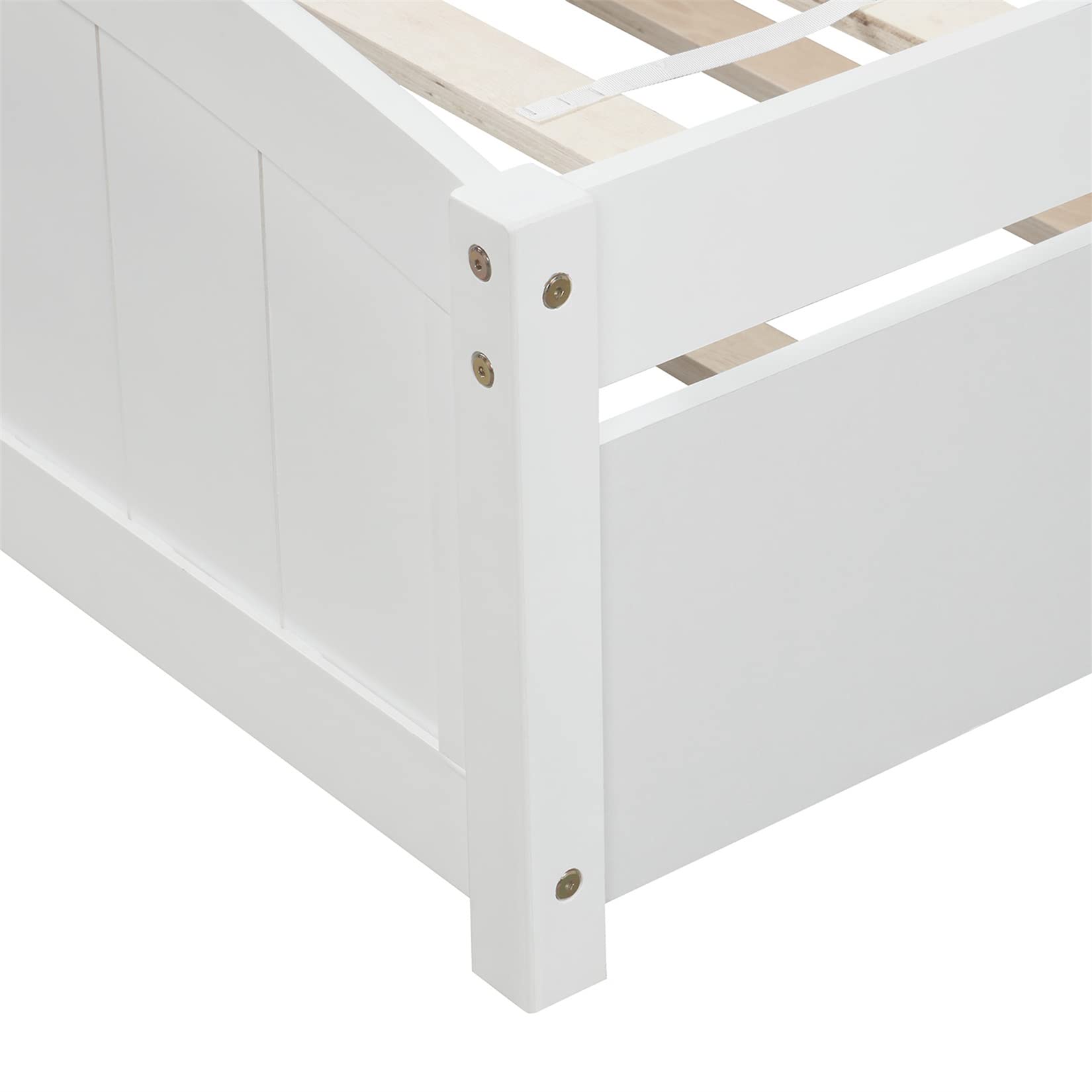 **White Twin Wooden Bed Frame with Trundle - Sturdy Platform Captain Bed with Headboard & Footboard for Kids, Teens & Adults | Perfect for Small Rooms, Guest Beds & Space-Saving Solutions**