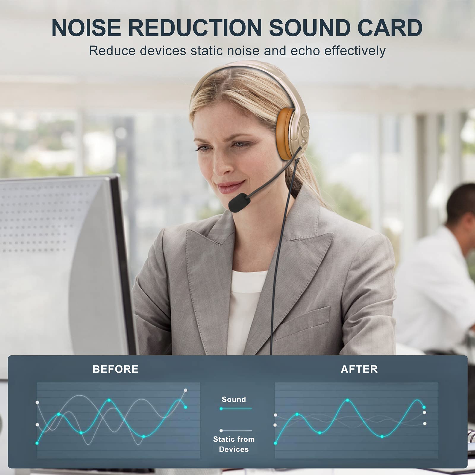 Premium USB Headset for Zoom & Microsoft Teams Meetings - Noise-Canceling Over-Ear Headphones with Mic Mute Button & Volume Control - Ideal for Video Conferencing, Remote Work & Dragon Speech Recognition (Gold)