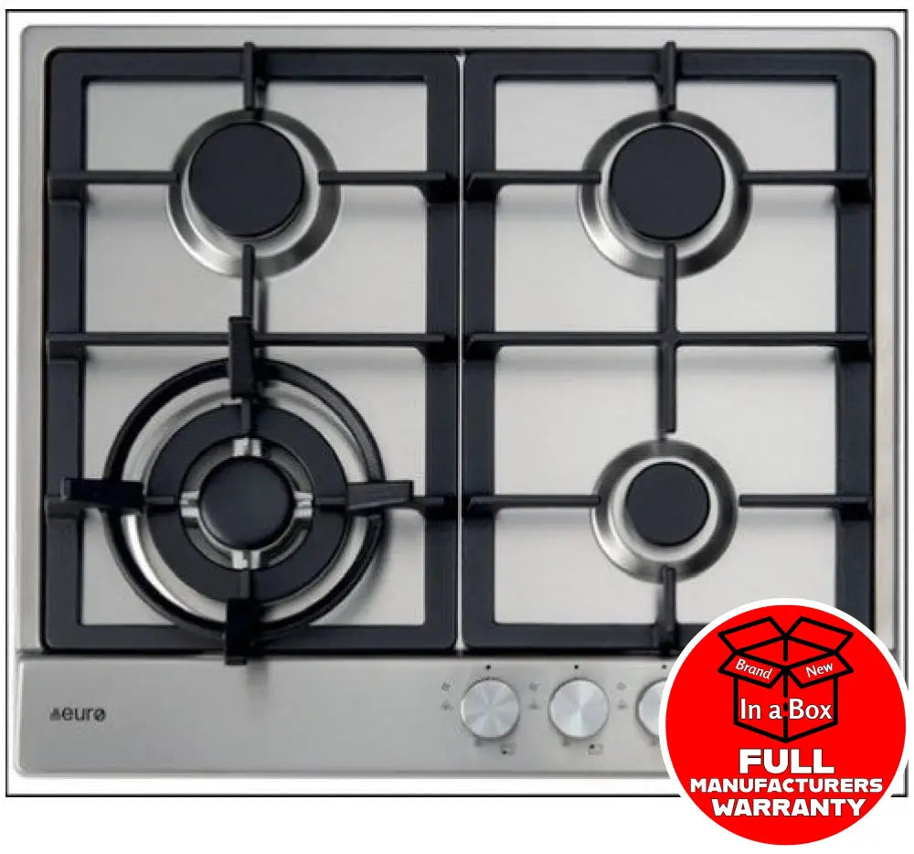 Euro ECT60WCX 60cm Gas Cooktop - 4 Burner Stainless Steel Built-in Cooktop for Kitchen | Perfect for Home Cooking, Baking & Entertaining