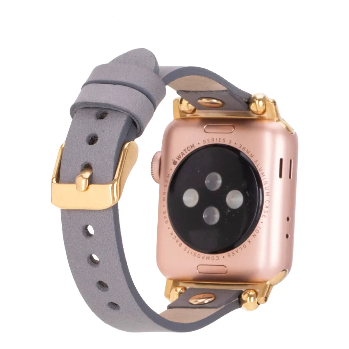 Slim Gray Leather Apple Watch Band with Gold Rivet - Stylish & Durable Replacement Strap for Work, Gym & Everyday Wear