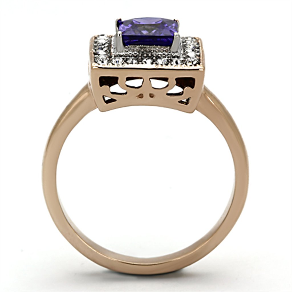 Princess Cut Tanzanite Purple Halo IP Rose Gold Engagement Ring for Women - Elegant Promise & Wedding Jewelry Gift for Her - Perfect for Proposals, Anniversaries, and Special Occasions