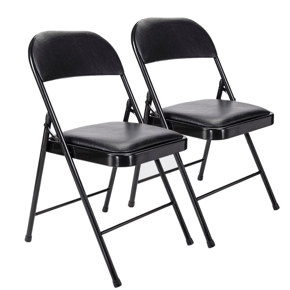 Westerly Folding Chair 2 Pack - Heavy Duty Stackable Indoor Outdoor Chairs for Events, Weddings, Parties, Picnics, Office & Dining - Portable Commercial Seating Solution in Black