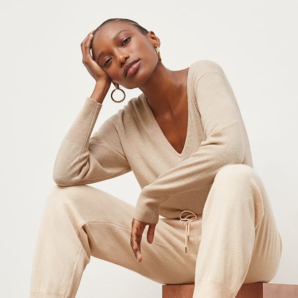 Keely Jogger Pants for Women - Soft Cashmere Lounge Pants in Cream Color - Perfect for Yoga, Running, and Relaxing at Home