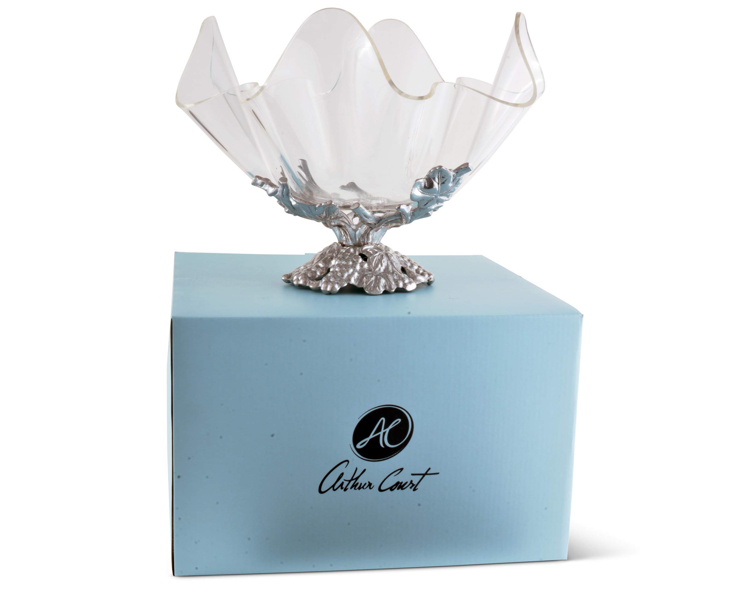 Artisan-Crafted Aluminum Grapevine Acrylic Serving Bowl - Hand-Polished Tarnish-Free Stand - 11