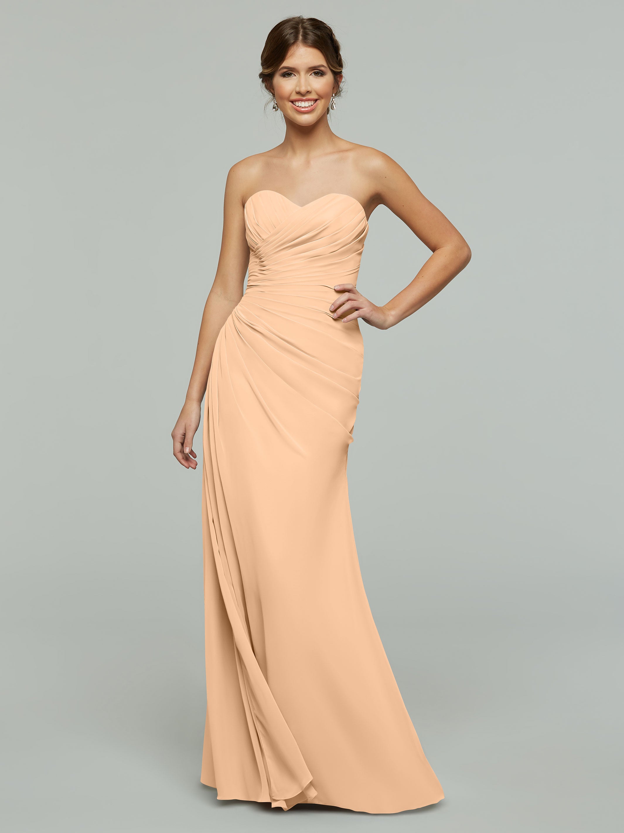 Elegant Strapless Sweetheart Chiffon Bridesmaid Dress with Ruching - Perfect for Weddings, Formal Events & Special Occasions
