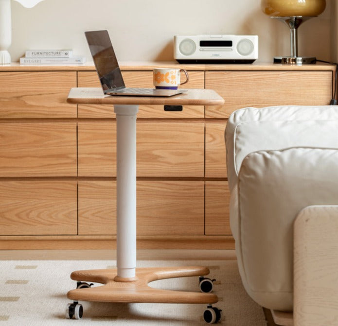 Solid Oak & Ash Wood Adjustable Height Standing Desk - Ergonomic Mobile Workstation for Home Office, Study & Workspace