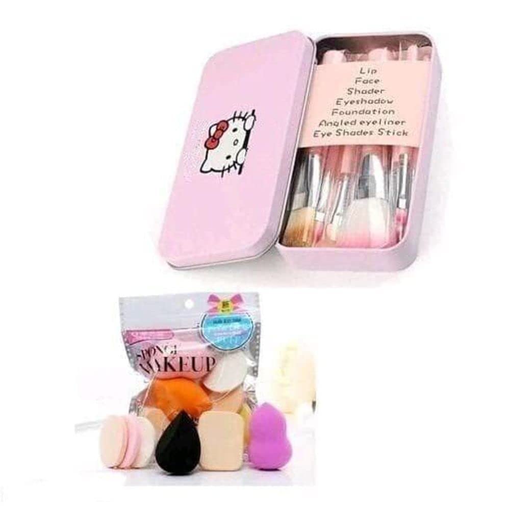 ZOOMIQUE 7Pcs Pink Makeup Brushes Set with Case & Sponge Kit for Travel & Daily Use