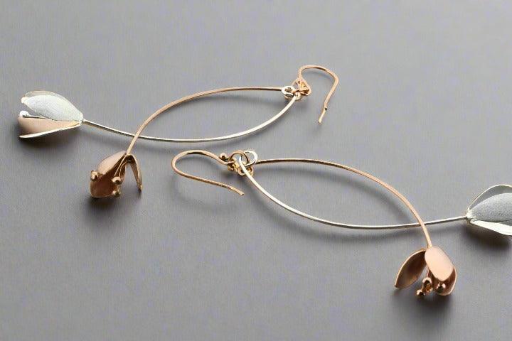 2-Pack Flower Drop Earrings - Silver & Rose Gold Dangle Earrings for Women - Perfect for Weddings, Parties & Everyday Wear