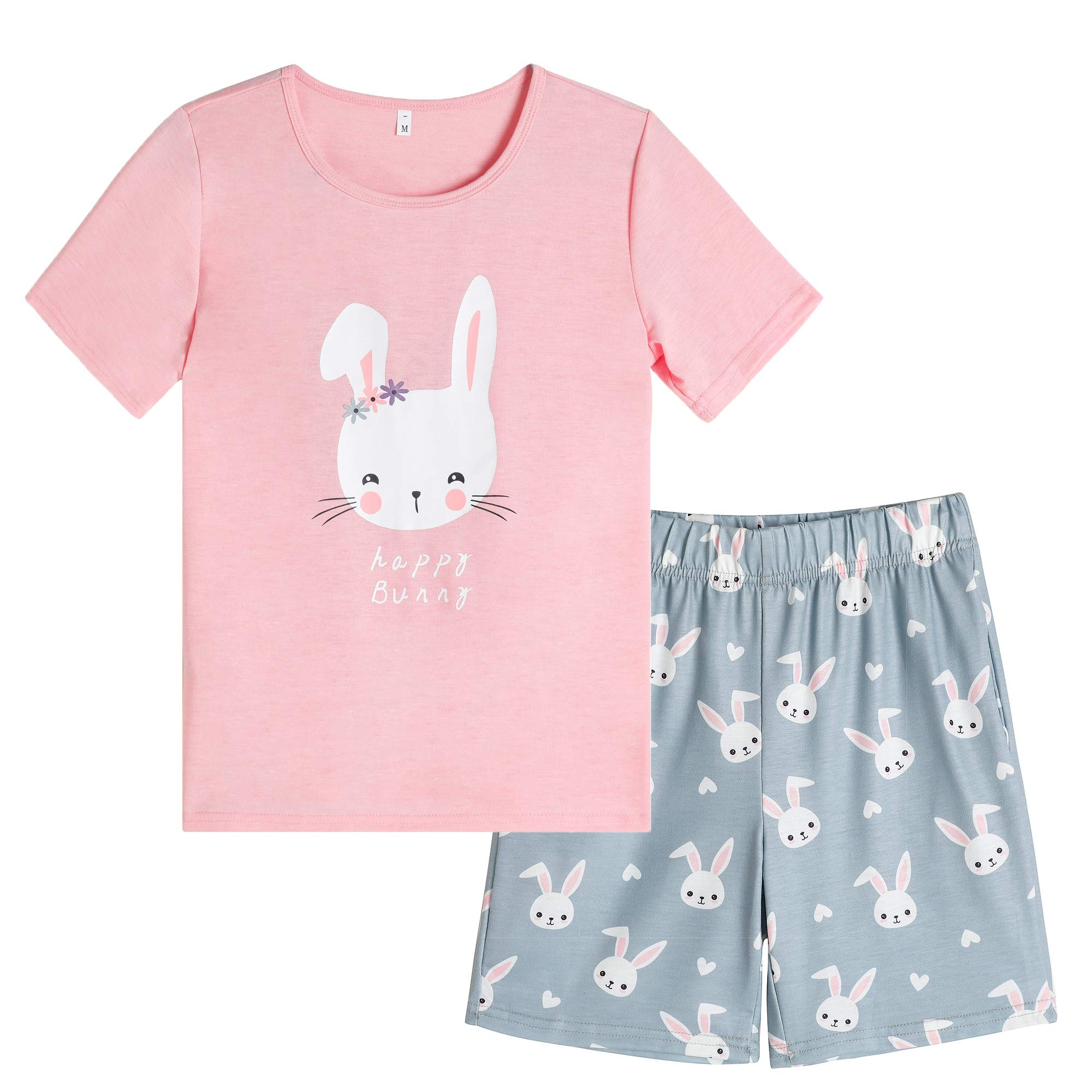 Big Girls Summer Pajama Set - Striped Heart Print Sleepwear for Comfort