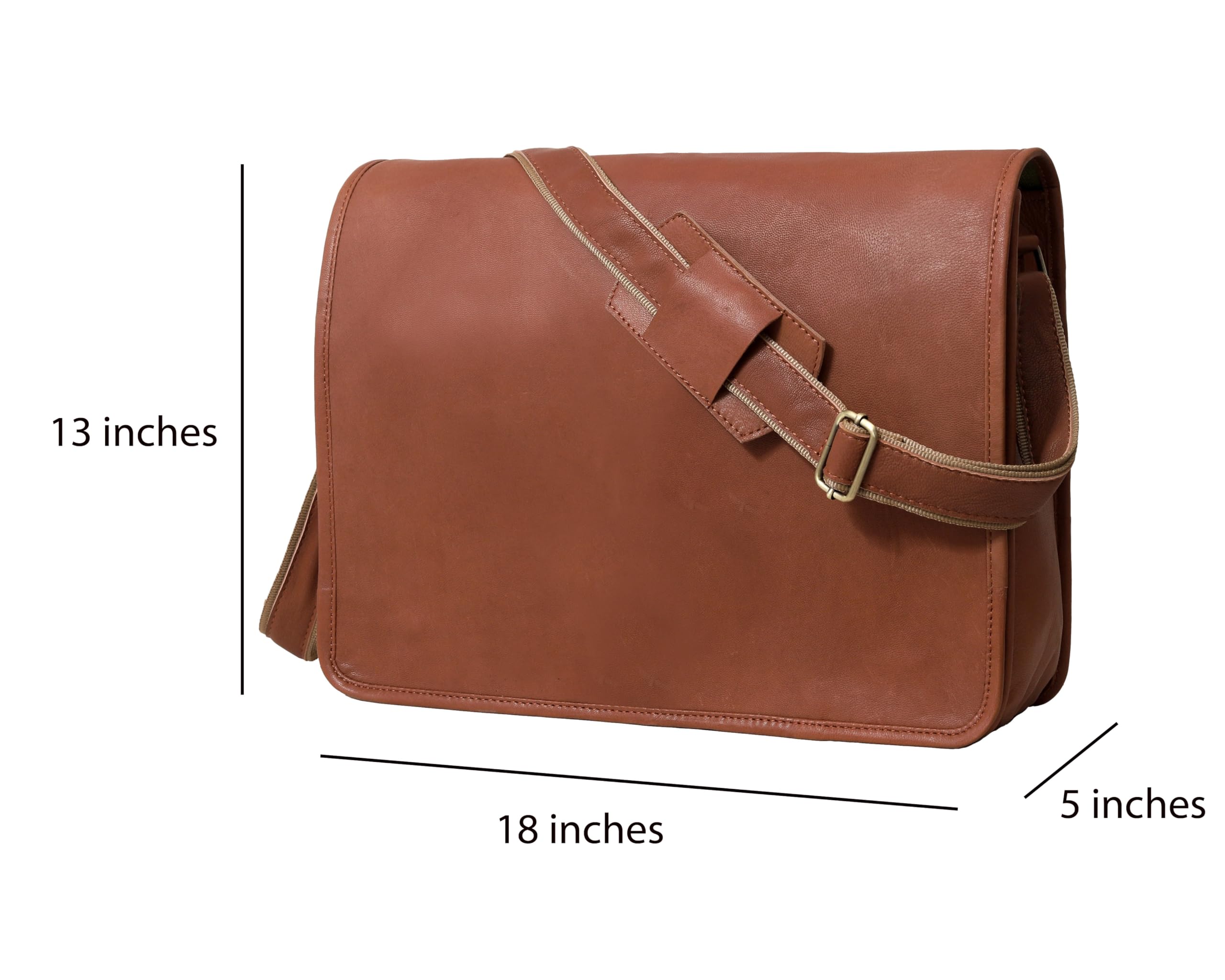 VC VINTAGE COUTURE 18 inch Genuine Leather Messenger Bag - Handmade Laptop Satchel with Padded Full Flap (Brown) | Perfect for Work, Travel & College Students