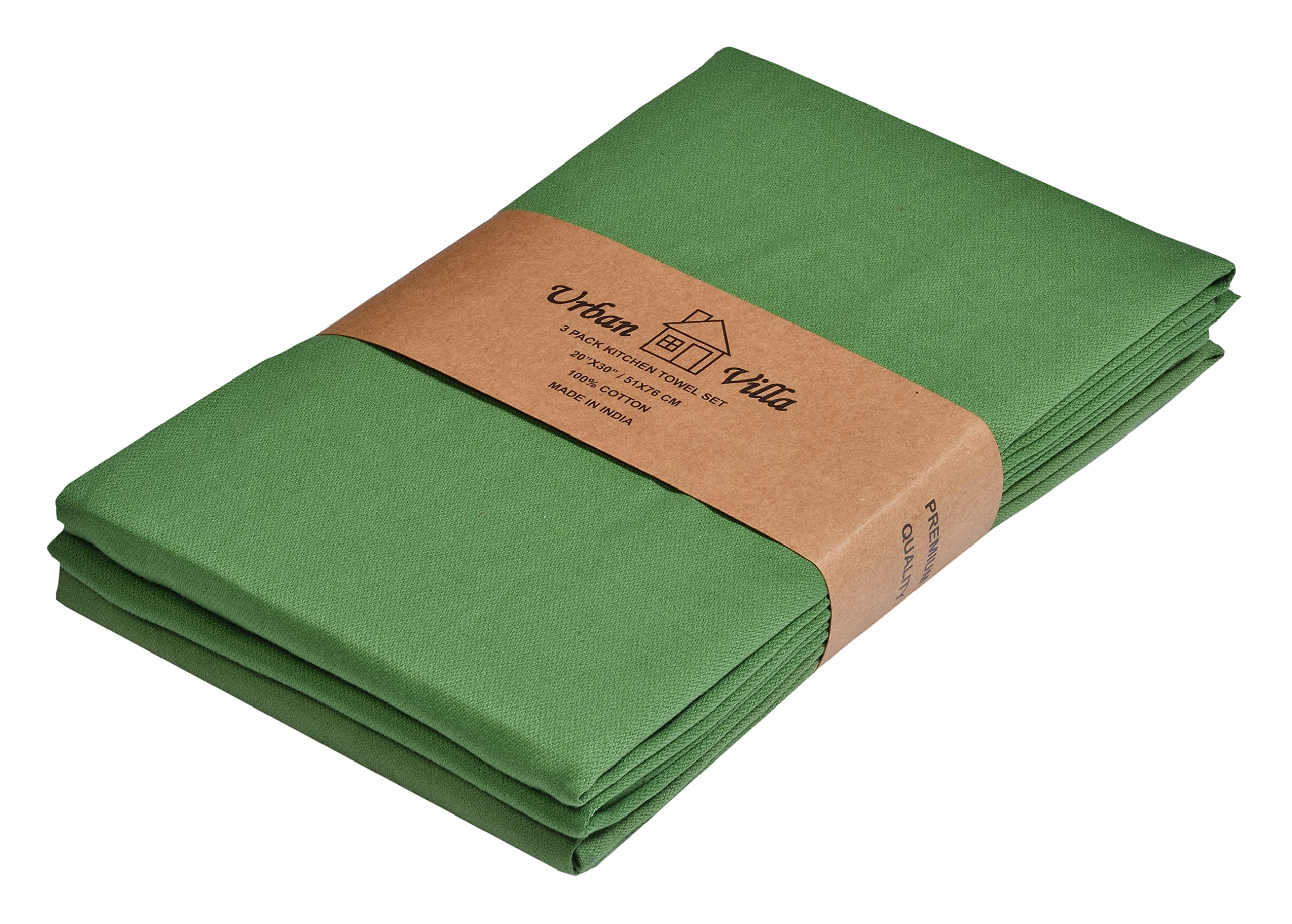 Premium 100% Cotton Kitchen Towels Set of 3 - Ultra Soft & Highly Absorbent 20x30 Inch Dish Towels, Bar Towels & Tea Towels for Kitchen, Restaurant & Home Use - Green Color (Eco-Friendly)