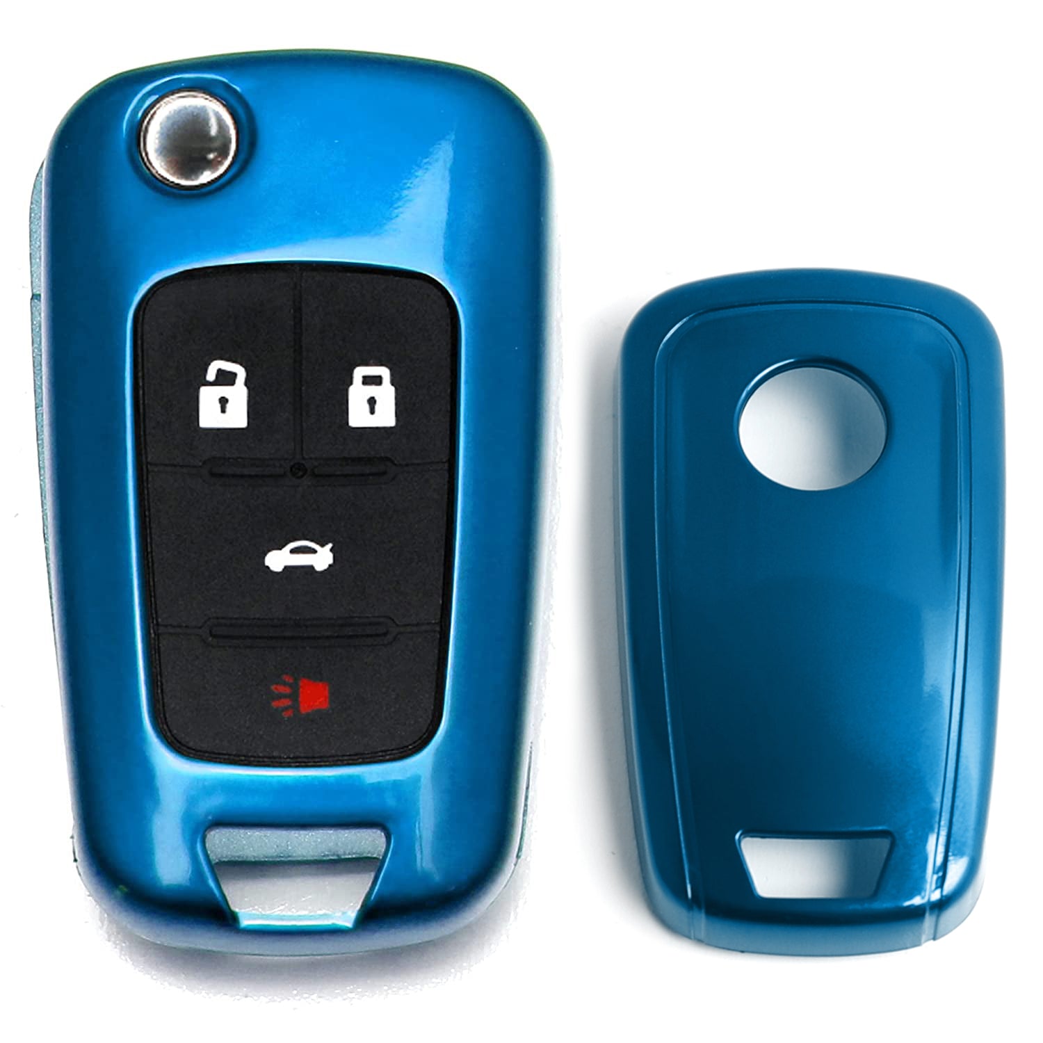 Glossy Blue Smart Key Fob Shell Cover Replacement for Chevrolet GMC - Exact Fit for 3 4 5 Buttons - Durable Protection & Stylish Upgrade for Car Keys