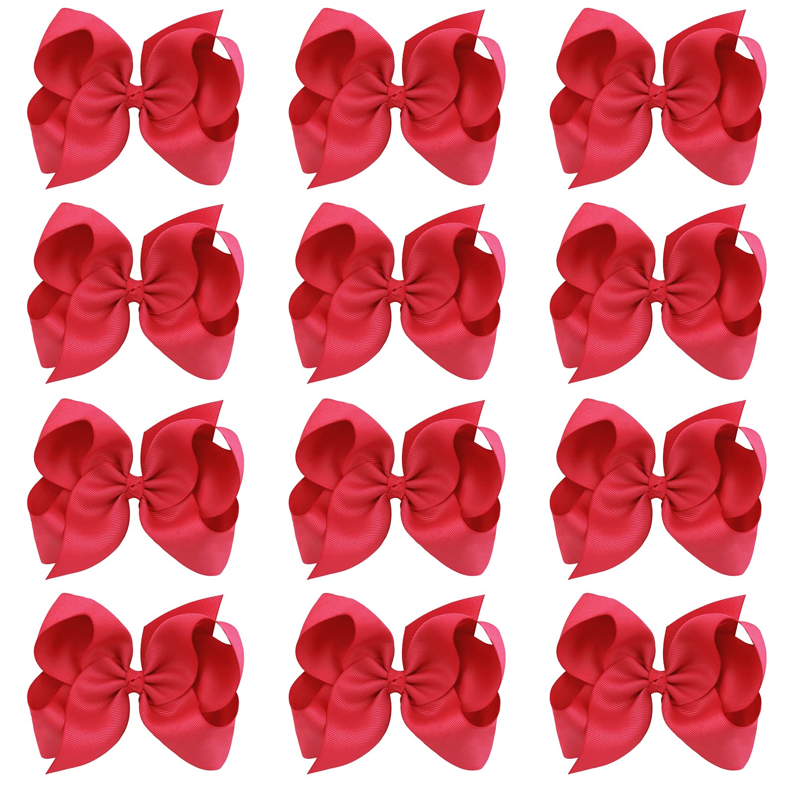 Oaoleer 12PCS 6 Inch Big Hair Bows for Girls - Red Grosgrain Ribbon Large Boutique Hair Clips with Alligator Clips for Toddlers, Little Girls & Kids | Perfect for Birthday Parties, School Events & Photo Shoots